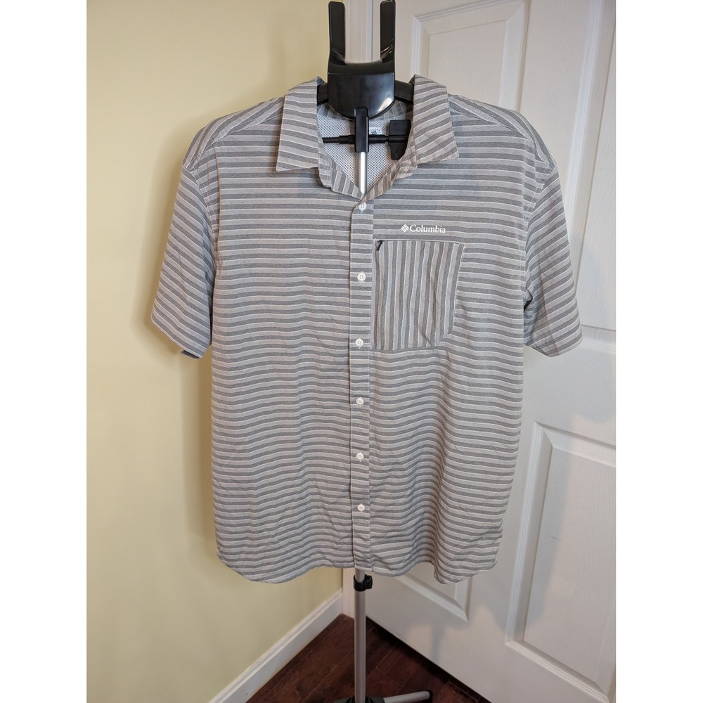 Columbia Twisted Creek Buttons Shirt Gray Striped Vented Short Sleeve - Size XL